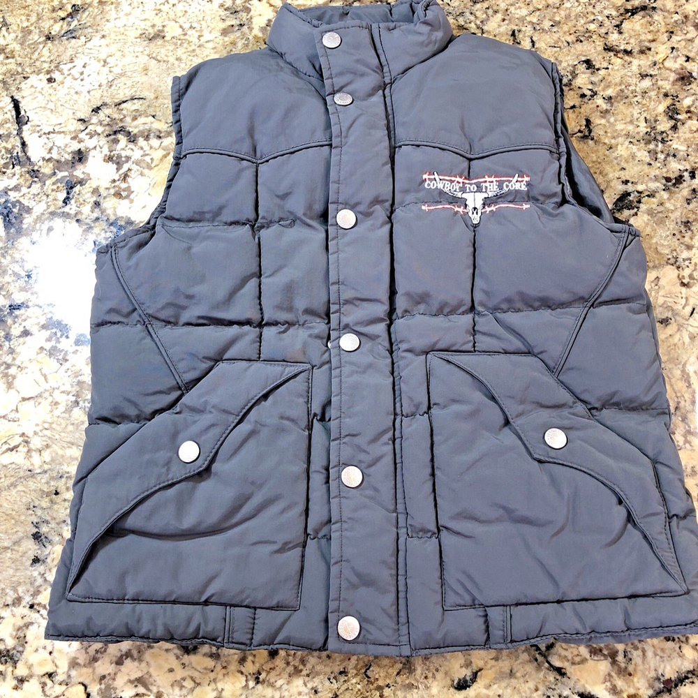Size L Cowboy Hardware Boys Youth Puff Vest COWBOY TO THE CORE Grey Full Zip CN
